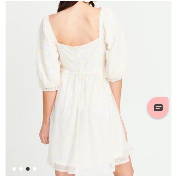 Iridescent Sequin Puff Sleeve Square Neck Party Dress Fairycore Cottagecore M - Picture 3 of 9